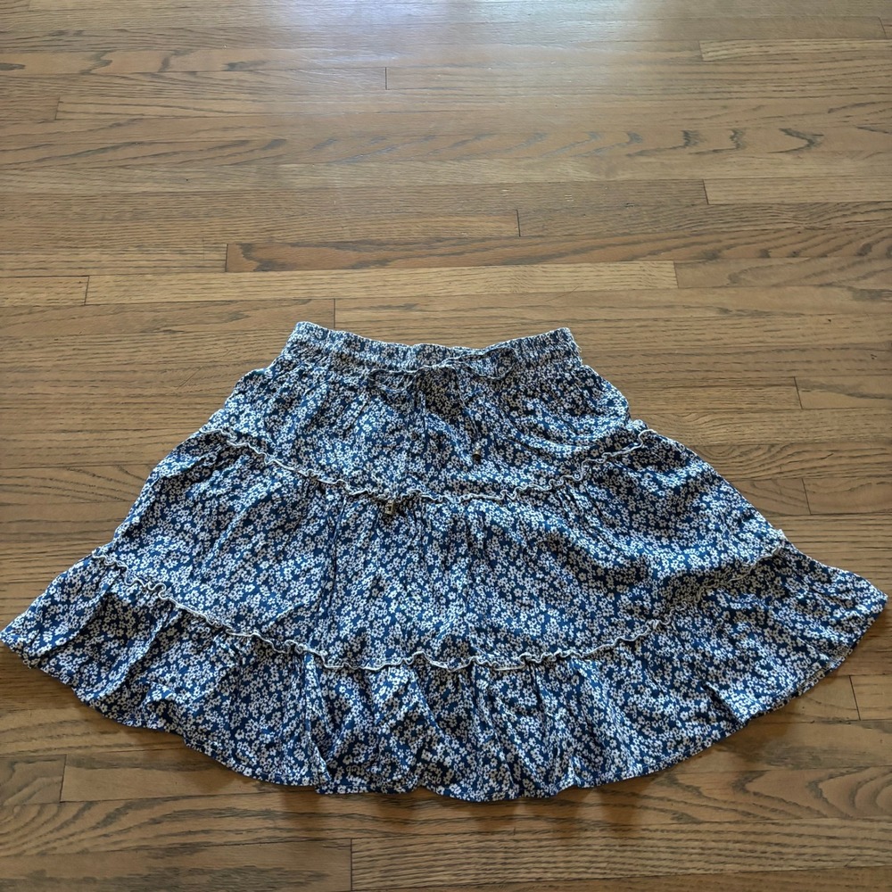 Princess Polly Blue Floral Tiered‎ Mini Skirt Womens Size 4 Boho Ruffle